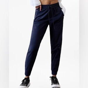 Athleta Trekkie Relaxed Mid-Rise Joggers in Navy